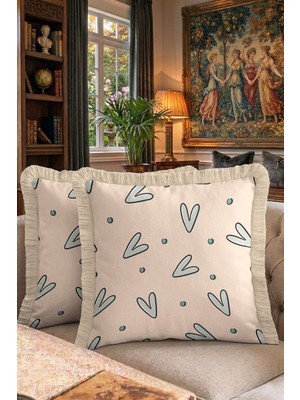 Hanna Home Saçaklı Yastık Kılıfı Krem Kırlent Kılıfı Soyut Kalp Desenli Dekoratif Yastık Kılıfı Koltuk Takımı Aksesuarı 43X43 cm