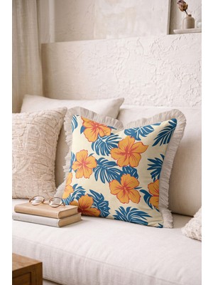 Hanna Home Dekoratif Kırlent Kılıfı Dekoratif Tropikal Çiçek ve Yaprak Desenli Kırlent Kılıfı Kanepe Dekorasyonu 43X43 cm