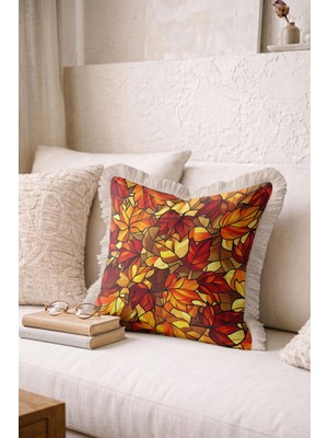 Hanna Home Saçaklı Yastık Kılıfı Sonbahar Temalı Çiçekli Dekoratif Yastık Kılıfı Oturma Odası Kırlenti 43X43 cm