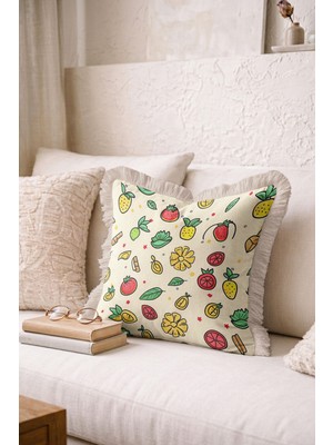 Hanna Home Saçaklı Kırlent Kılıfı Kırlent Kılıfı Renkli Çiçekli Dekoratif Kırlent Kılıfı Ev Dekorasyonu 43X43 cm