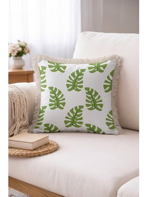 Hanna Home Saçaklı Saçaklı Kırlent Dekoratif Çiçekli Dekoratif Yastık Kılıfı Yatak Odası Dekoru 43X43 cm