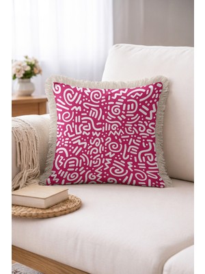 Hanna Home Pastel Pembe Dekoratif Fuşya Soyut Desenli Dekoratif Kırlent Kılıfı Kırlent Kılıfı Koltuk Takımı Aksesuarı 43X43 cm