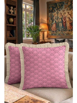 Hanna Home Saçaklı Kırlent Kılıfı Kırlent Kılıfı Pembe Geometrik Desen Koltuk Takımı Aksesuarı Saçaklı Saçaklı Kırlent 43X43 cm