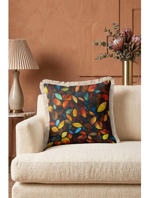 Hanna Home Saçaklı Saçaklı Kırlent Geometrik Desenli Dekoratif Yastık Kılıfı Ev Dekorasyonu 43X43 cm