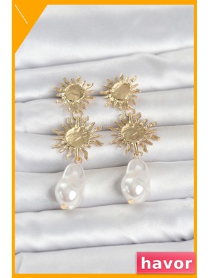 Havor Güneş Model Pirinç Kadın Küpe Altın Rengi