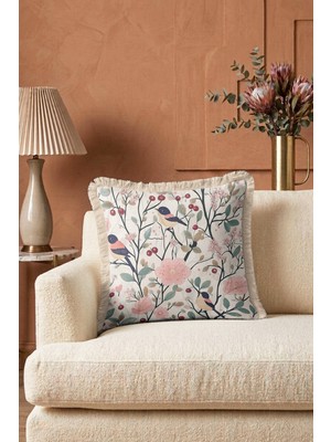 Hanna Home Saçaklı Saçaklı Kırlent Dekoratif Çiçekli Kırlent Kılıfı Yatak Odası Dekoru 43X43 cm