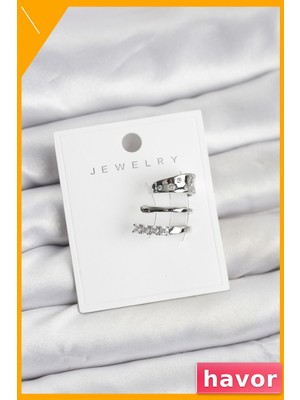 Havor Pirinç Kıkırdak Küpe Zirkon Taşlı Sol Kulak Modelleri