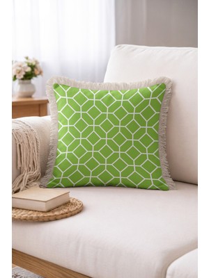 Hanna Home Dekoratif Yastık Kılıfı Kırlent Kılıfı Yeşil Geometrik Desen Yastık Kılıfı Kanepe Dekorasyonu 43X43 cm
