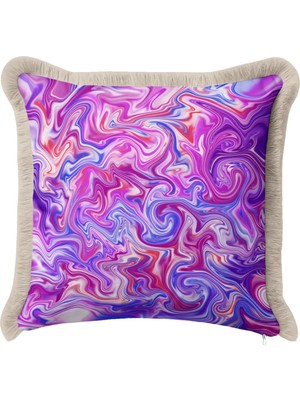 Hanna Home Dekoratif Yastık Kılıfı Kırlent Kılıfı Canlı Mermer Desenli Saçaklı Kırlent Yatak Odası Dekoru 43X43 cm