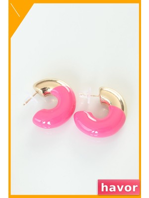 Havor Pembe ve Altın Renkli Çift Tonlu Kadın Küpeleri