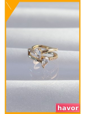Havor Zirkon Taşlı Pirinç Damla Küpe Earcuff