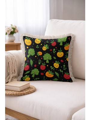Hanna Home Saçaklı Yastık Kılıfı Çiçek Desenli Kırlent Kılıfı Kanepe Dekorasyonu 43X43 cm Premium Kalite