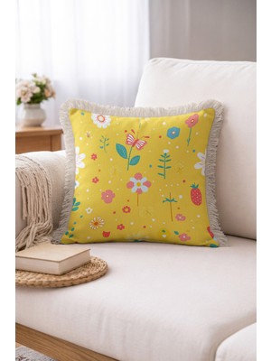 Hanna Home Hardal Sarı Çiçekli Sarı Dekoratif Kırlent Kılıfı Yastık Kılıfı Ev Dekorasyonu 43X43 cm