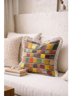 Hanna Home Dekoratif Kırlent Kılıfı Mozaik Desenli Yastık Kılıfı Oturma Odası Kırlenti 43X43 cm