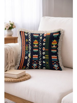 Hanna Home Koltuk Için Etnik Desen Dekoratif Kırlent Kılıfı Saçaklı Kırlent Ev Dekorasyonu 43X43 cm
