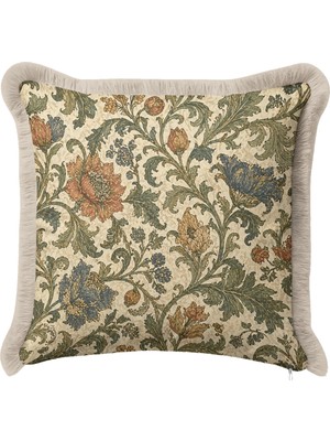 Hanna Home Dekoratif Yastık Kılıfı Hardal Sarı Dekoratif Çiçekli Kanepe Dekorasyonu Saçaklı Kırlent Kılıfı 43X43 cm