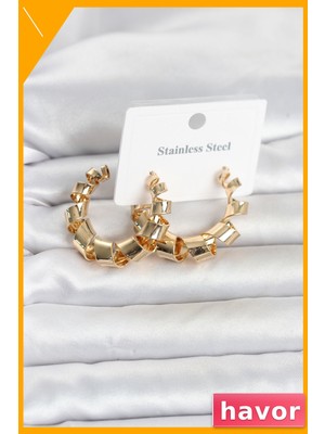 Havor Spiral Halka Paslanmaz Çelik Kadın Küpe 316L Gold Renk
