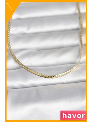 Havor 45 cm Uzunluğunda Yassı Zincir Kolye 14K Altın Rengi Kaplama