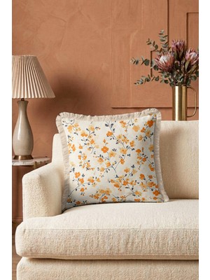 Hanna Home Çiçek Desenli Saçaklı Kırlent Kılıfı Kırlent Kılıfı Kanepe Dekorasyonu 43X43 cm