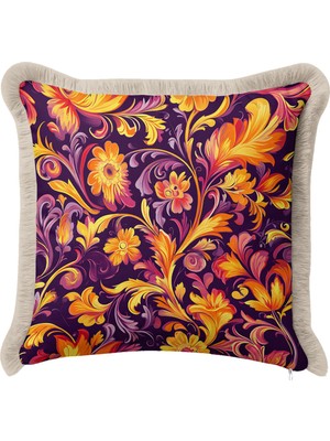 Hanna Home Botanik Floral Desenli Saçaklı Kırlent Kılıfı Saçaklı Kırlent Koltuk Takımı Aksesuarı 43X43 cm