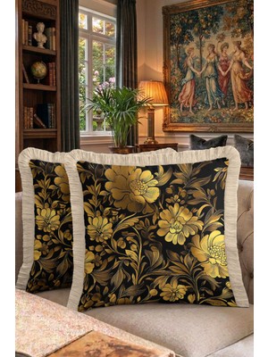 Hanna Home Çiçek Desenli Dekoratif Yastık Kılıfı Saçaklı Kırlent Yatak Odası Dekoru 43X43 cm