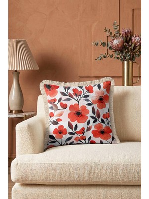 Hanna Home Dekoratif Kırlent Kılıfı Tropikal Çiçek Desenli Saçaklı Kırlent Salon Koltuk Yastığı 43X43 cm