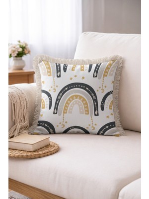 Hanna Home Saçaklı Saçaklı Kırlent Modern Geometrik Desenli Kırlent Kılıfı Yatak Odası Dekoru 43X43 cm