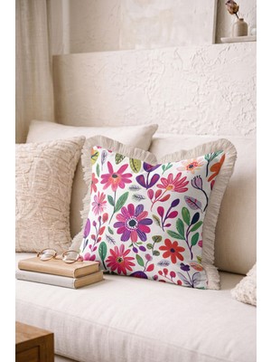 Hanna Home Botanik Floral Desenli Dekoratif Yastık Kılıfı Kırlent Kılıfı Salon Koltuk Yastığı 43X43 cm