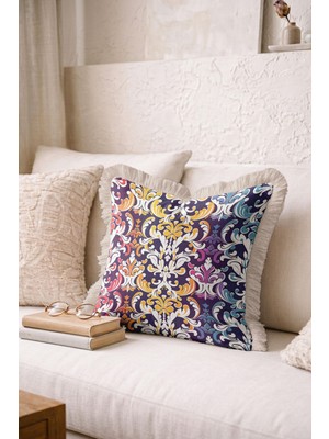Hanna Home Dekoratif Kırlent Kılıfı Geometrik Desenli Renkli Ev Dekorasyonu Saçaklı Kırlent Kılıfı 43X43 cm