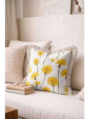 Hanna Home Saçaklı Yastık Kılıfı Çiçek Desenli Kırlent Kılıfı Yatak Odası Dekoru 43X43 cm Çift Taraflı