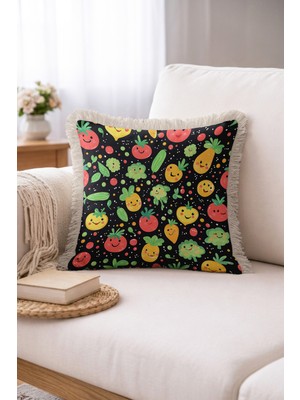 Hanna Home Renkli Sebze Temalı Hayvan Desenli Saçaklı Kırlent Kılıfı Kırlent Kılıfı Koltuk Takımı Aksesuarı 43X43 cm