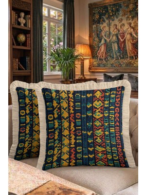Hanna Home Saçaklı Kırlent Kılıfı Modern Geometrik Desenli Yastık Kılıfı Ev Dekorasyonu 43X43 cm