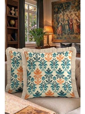 Hanna Home Barok Armürlü Saçaklı Kırlent Kılıfı Saçaklı Kırlent Salon Koltuk Yastığı 43X43 cm