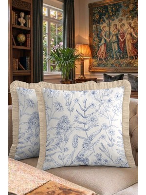 Hanna Home Saçaklı Kırlent Kılıfı Çiçek Desenli Kırlent Kılıfı Salon Koltuk Yastığı 43X43 cm