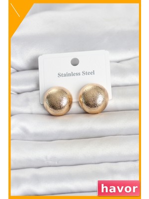 Havor Top Model 316L Paslanmaz Çelik Gold Küpe Kadın