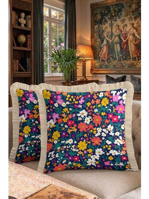 Hanna Home Saçaklı Yastık Kılıfı Tropikal Çiçek Desenli Kırlent Kılıfı Kanepe Dekorasyonu 43X43 cm