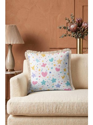 Hanna Home Saçaklı Kırlent Kılıfı Tropikal Çiçek Desenli Ev Dekorasyonu Saçaklı Yastık Kılıfı 43X43 cm