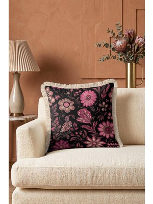 Hanna Home Dekoratif Siyah Çiçek Desenli Dekoratif Kırlent Kılıfı Kırlent Kılıfı Yatak Odası Dekoru 43X43 cm
