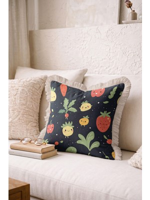 Hanna Home Tropikal Çiçek Desenli Dekoratif Yastık Kılıfı Saçaklı Kırlent Yatak Odası Dekoru 43X43 cm
