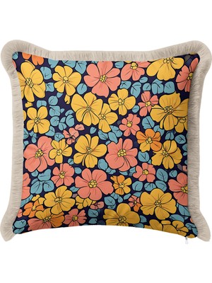Hanna Home Tropikal Çiçek Desenli Saçaklı Kırlent Kılıfı Kırlent Kılıfı Koltuk Takımı Aksesuarı 43X43 cm