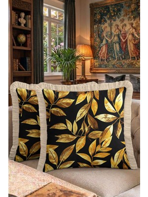 Hanna Home Gold Altın Kırlent Kılıfı Çiçekli Dekoratif Kırlent Kılıfı Kırlent Kılıfı Yatak Odası Dekoru 43X43 cm