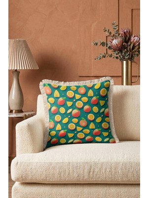 Hanna Home Saçaklı Kırlent Kılıfı Kırlent Kılıfı Tropikal Meyve Desenli Kanepe Dekorasyonu Saçaklı Saçaklı Kırlent 43X43 cm