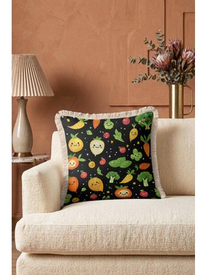 Hanna Home Hayvan Desenli Dekoratif Yastık Kılıfı Saçaklı Kırlent Yatak Odası Dekoru 43X43 cm