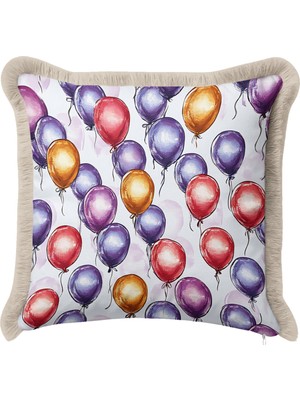 Hanna Home Dekoratif Kırlent Kılıfı Balon Desenli Yatak Odası Dekoru Saçaklı Kırlent Kılıfı 43X43 cm