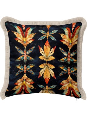 Hanna Home Dekoratif Kırlent Kılıfı Etnik Desenli Saçaklı Kırlent Yatak Odası Dekoru 43X43 cm