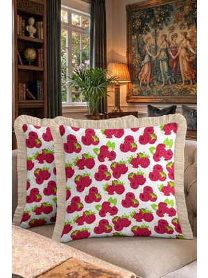 Hanna Home Dekoratif Kırlent Kılıfı Yastık Kılıfı Çiçekli Koltuk Takımı Aksesuarı Saçaklı Kırlent Kılıfı 43X43 cm