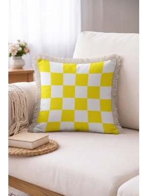 Hanna Home Saçaklı Kırlent Kılıfı Modern Geometrik Desenli Dekoratif Kırlent Kılıfı Ev Dekorasyonu 43X43 cm