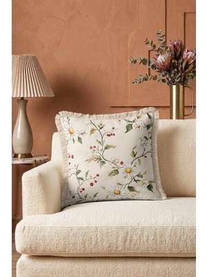 Hanna Home Saçaklı Kırlent Kılıfı Tropikal Çiçek Desenli Kırlent Kılıfı Oturma Odası Kırlenti 43X43 cm