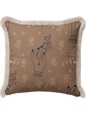 Hanna Home Saçaklı Kırlent Kılıfı Kahverengi Kırlent Kılıfı Kahve Tonları Kanepe Dekorasyonu Saçaklı Saçaklı Kırlent 43X43 cm