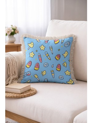 Hanna Home Slogan Baskılı Dekoratif Yastık Kılıfı Saçaklı Kırlent Yatak Odası Dekoru 43X43 cm